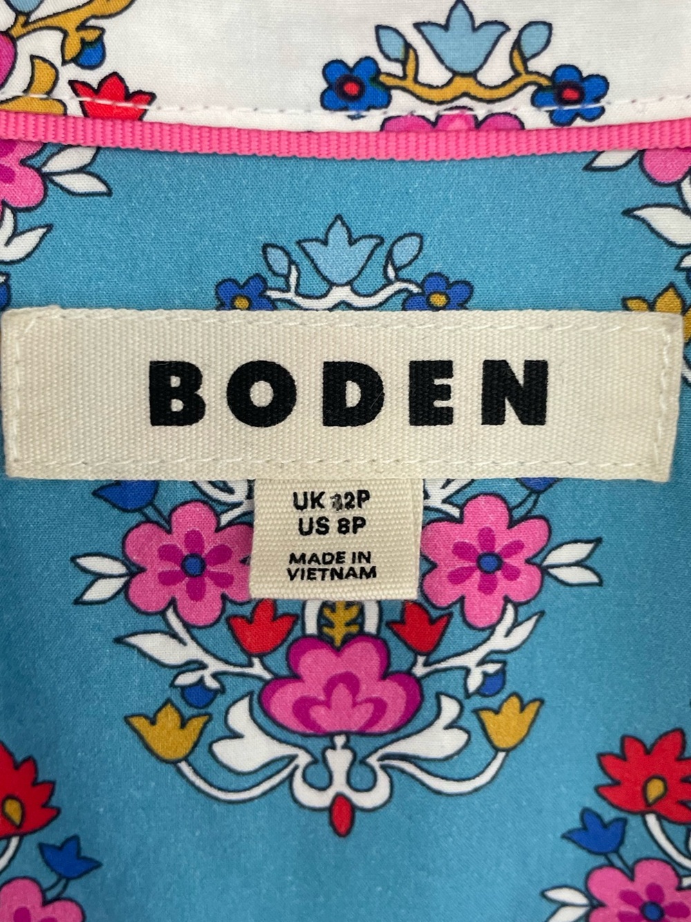 Boden Sienna Cotton Floral Button‑Down Shirt with Teal Trim Size 8P - Picture 4 of 8